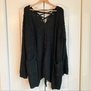 Lush Oversized Braided Back Dark Grey Sweater - M